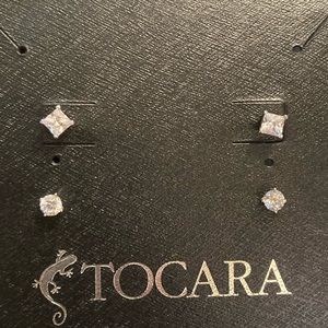 TOCARA. BETH. DiAmi & Sterling Silver 2 pairs Square & Round post earrings